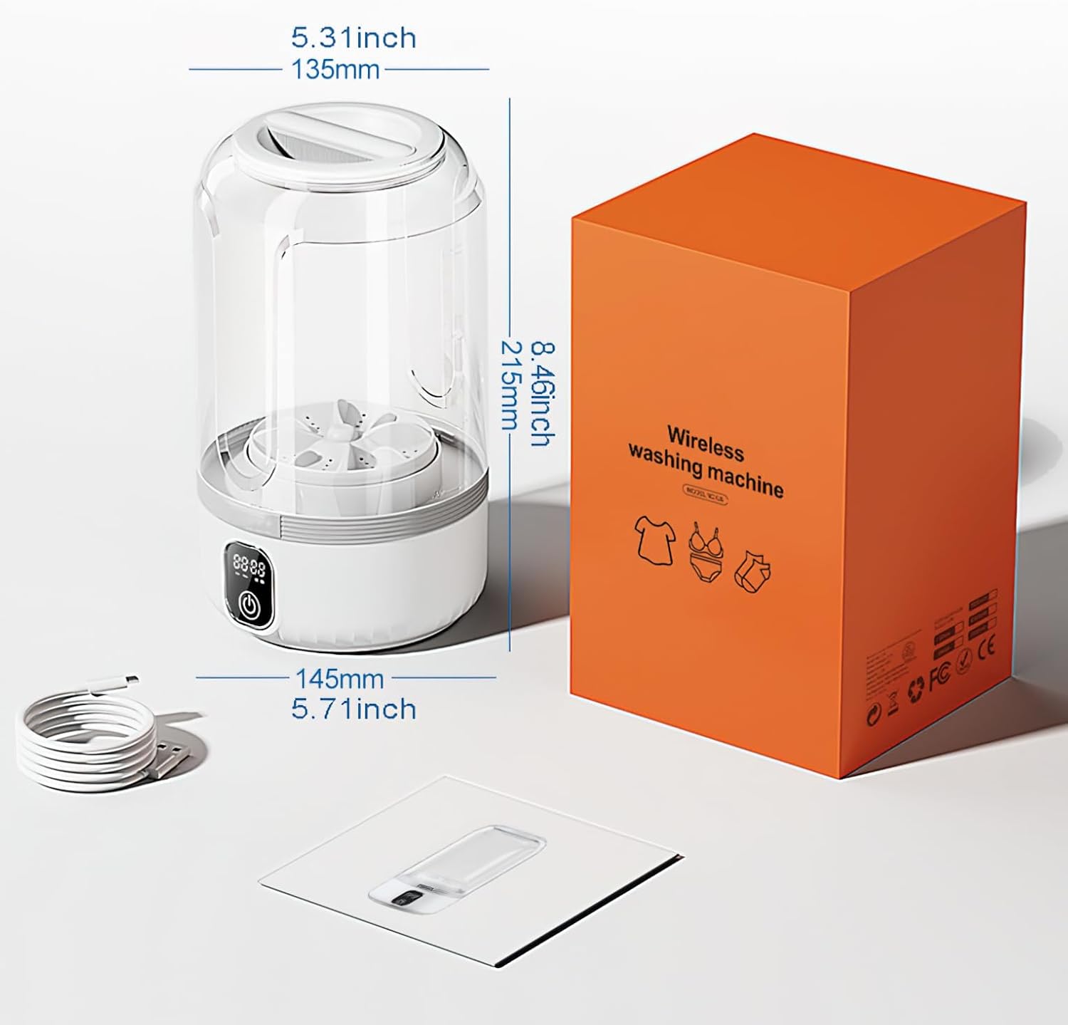 Portable Mini Washing Machine, Smart Digital Display, 7000mAh Battery Powered, Compact Travel Washer for Underwear, Socks (Flagship Edition)