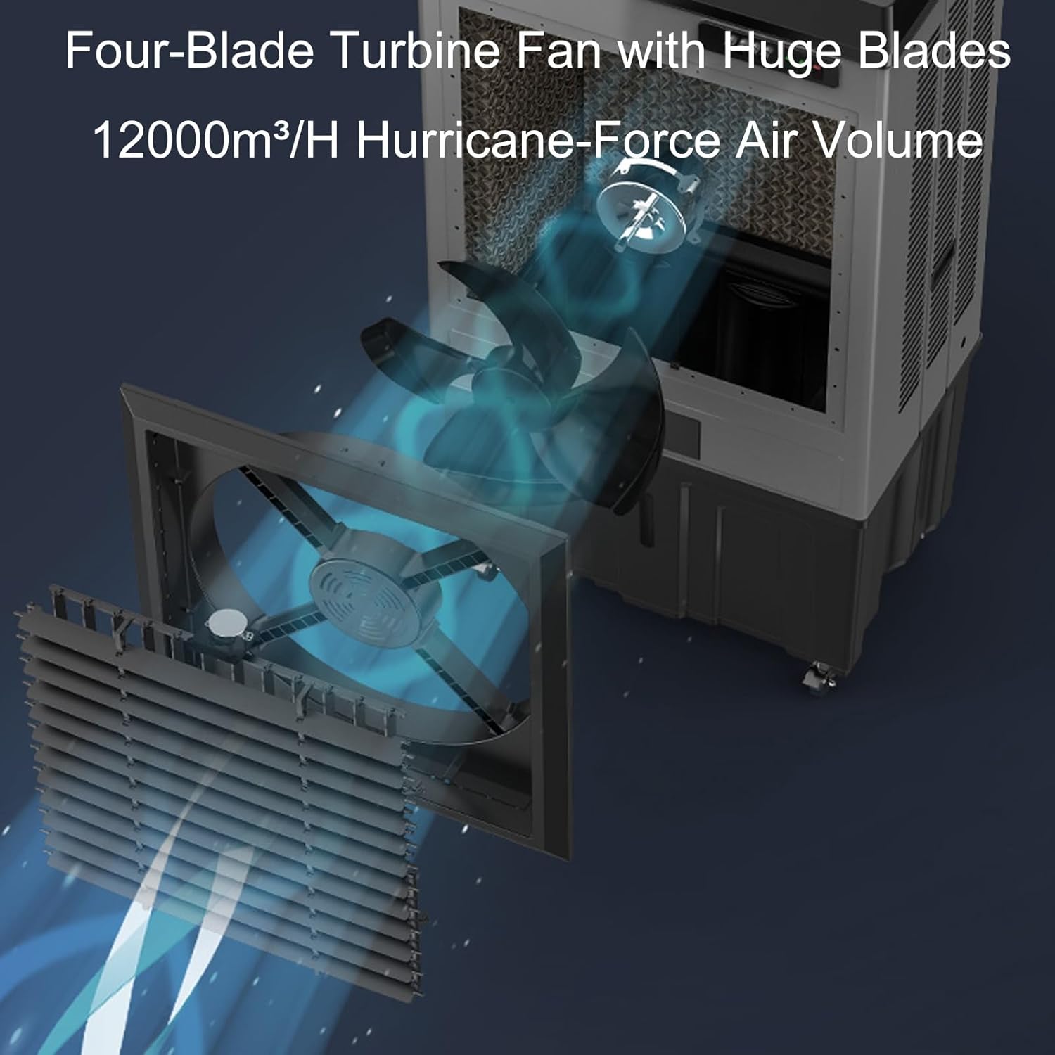 Swamp Cooler Air Conditioner, Evaporative Cooler, 7000 CFM Portable Evaporative Air Cooler, 50 L/13 Gal Water Tank, 3 Speeds, 4 Ice Boxes, Touch, for Room Garage Patio(118x38x59cm)