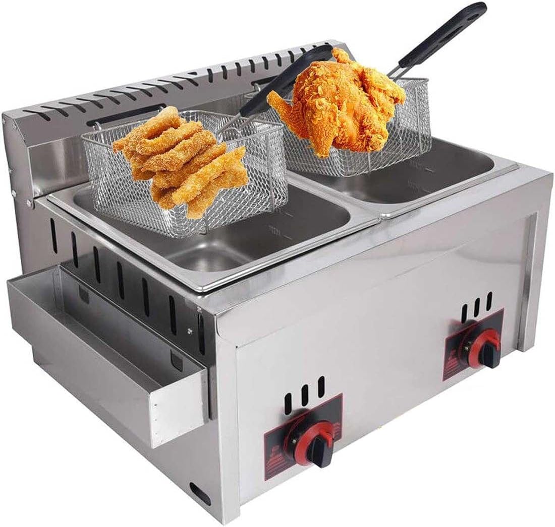 Commercial Gas Fryer, Dual Basket Large Capacity, Adjustable Firepower for Easy Restaurant Cooking
