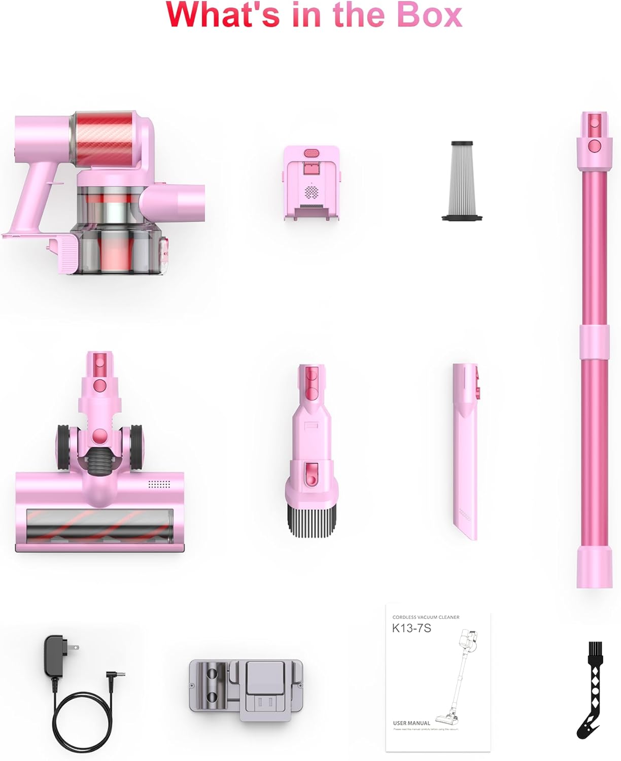 Pink Cordless Vacuum Cleaner, 45Kpa/550W/60 Mins Runtime Stick Vacuum with Self-Standing and Touch Screen, Anti-Tangle Wireless Vacumm, Vacuum Cleaners for Home/Pet Hair/Carpets/Floors