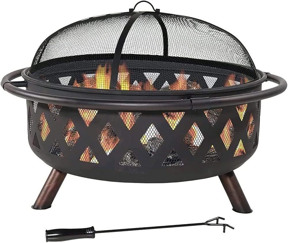 Fire Pit, Outdoor Wood Burning Fire Pits BBQ Grill Wood Burning Outdoor Fireplace Garden Beaches Camping, Great for Outdoor and Patio, Bonfire, Black