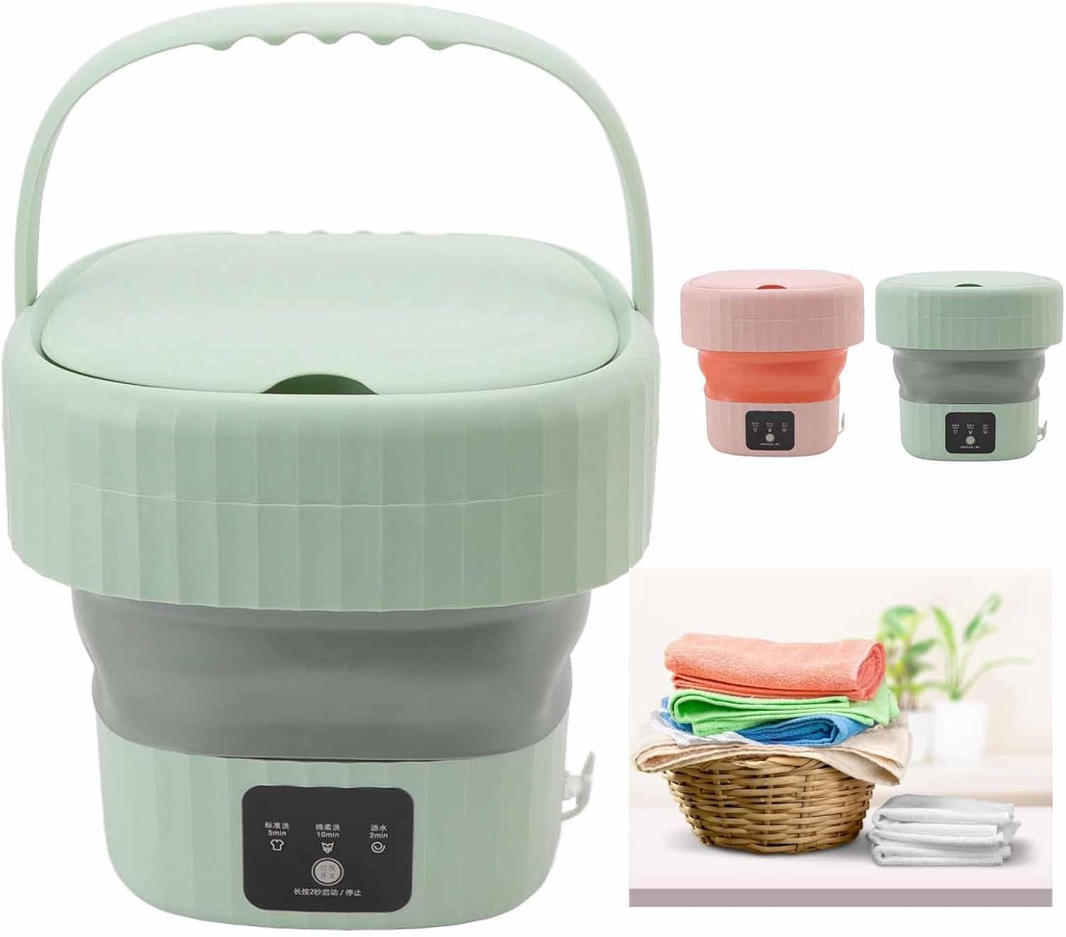 Portable Washing Machine,USB Powered Mini Turbo Washing Machine, Mini Compact Twin Tub Washing Machine Laundry Washer,Low Noise Foldable for Apartment Dorms RV Camping(US plug-green)