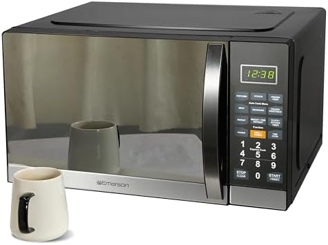 Emerson MWG1191SB 1.1 Cu. Ft. Microwave with Built-In Grill Function, 1100W Power, Stainless Steel, LED Timer Display, 11 Power Levels, 9 Preset Cooking Options, Removable Glass Turntable, Child Lock