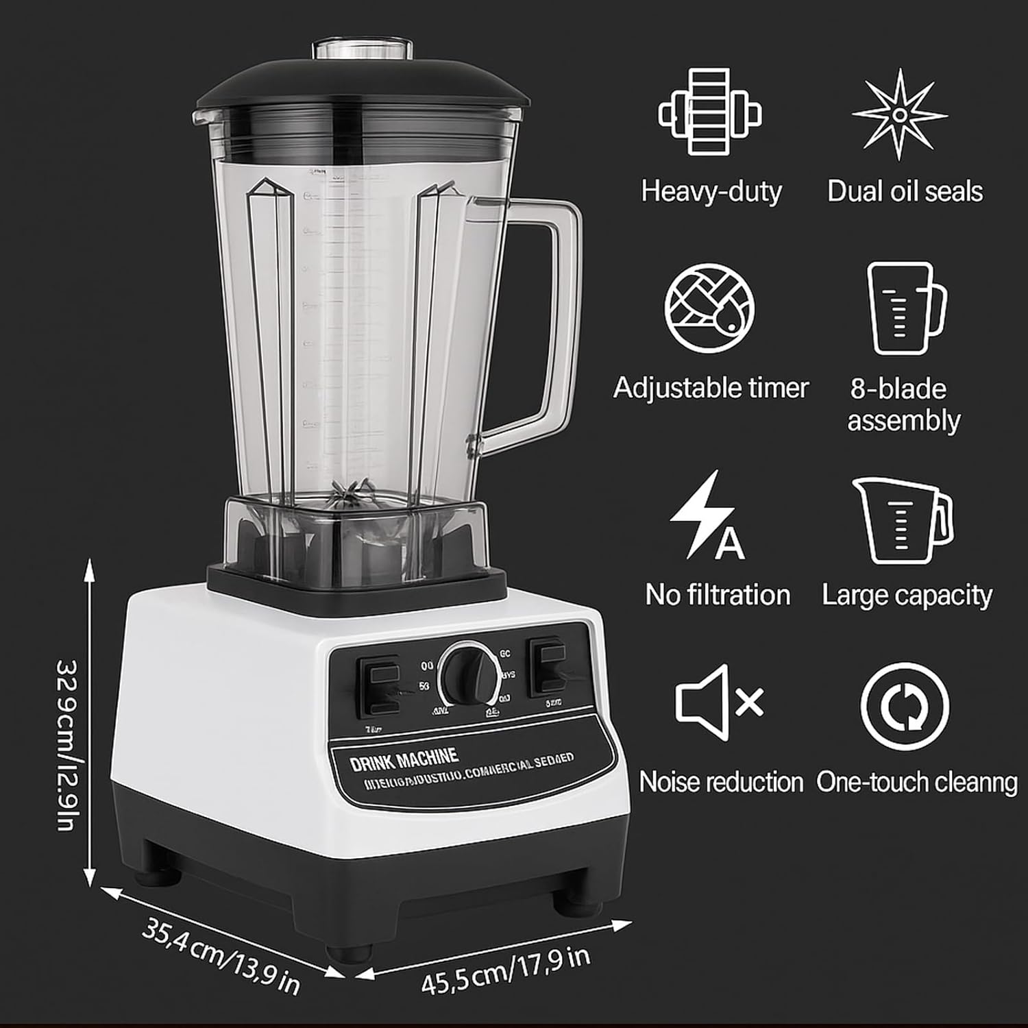 Professional Blender, 1600W Commercial Smoothie Maker for Kitchen, 2L Countertop Blender for Crushing Ice, Frozen Fruit, Soup, Juice, Milkshakes, Adjustable Speed