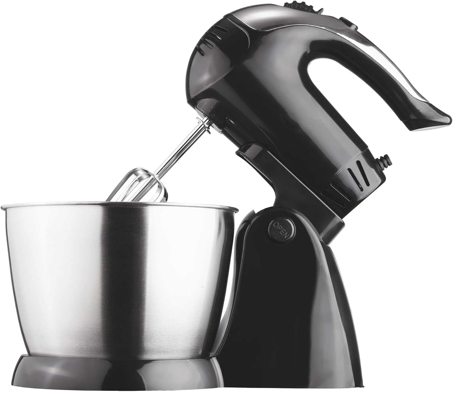 5-Speed Stand Mixer with Stainless Steel Bowl – 200W Electric Mixer with Detachable Hand Mixer for Dough, Batter, and Baking – Compact Kitchen Appliance in Black or White (Black)