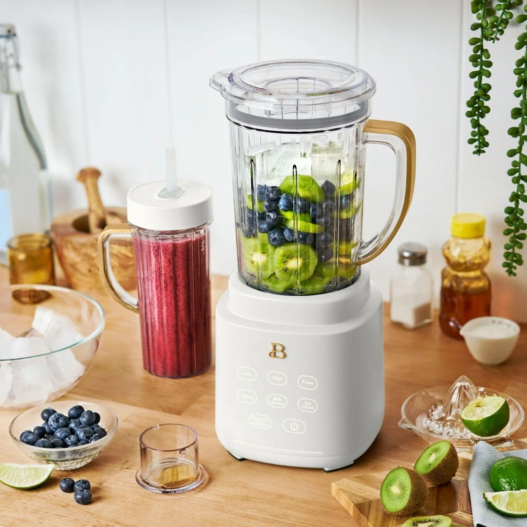 PowerExact High-Performance Blender System with Touch Controls, Multiple Speed Settings, Sleek Design, Ideal for Smoothies, Shakes, and Hot Soups - White Icing