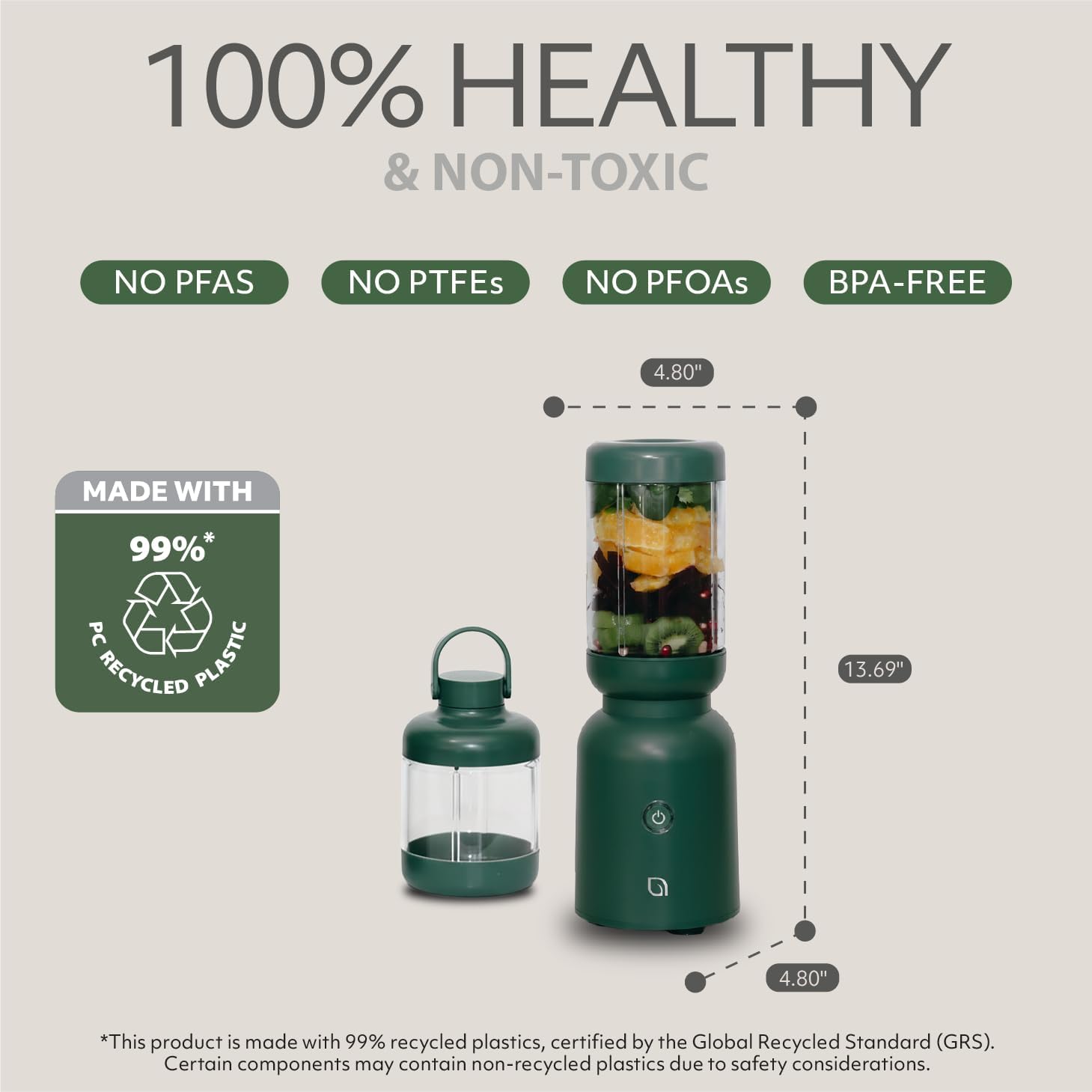 WILLOW Eco Series Warrior Blender, Compact Personal Blender for Smoothies, Shakes & Ice Crushing, One-Button-Operation Smoothie Maker, 600 Watt Base, Includes 30 OZ Cup + To-Go Cup with 2 Lids