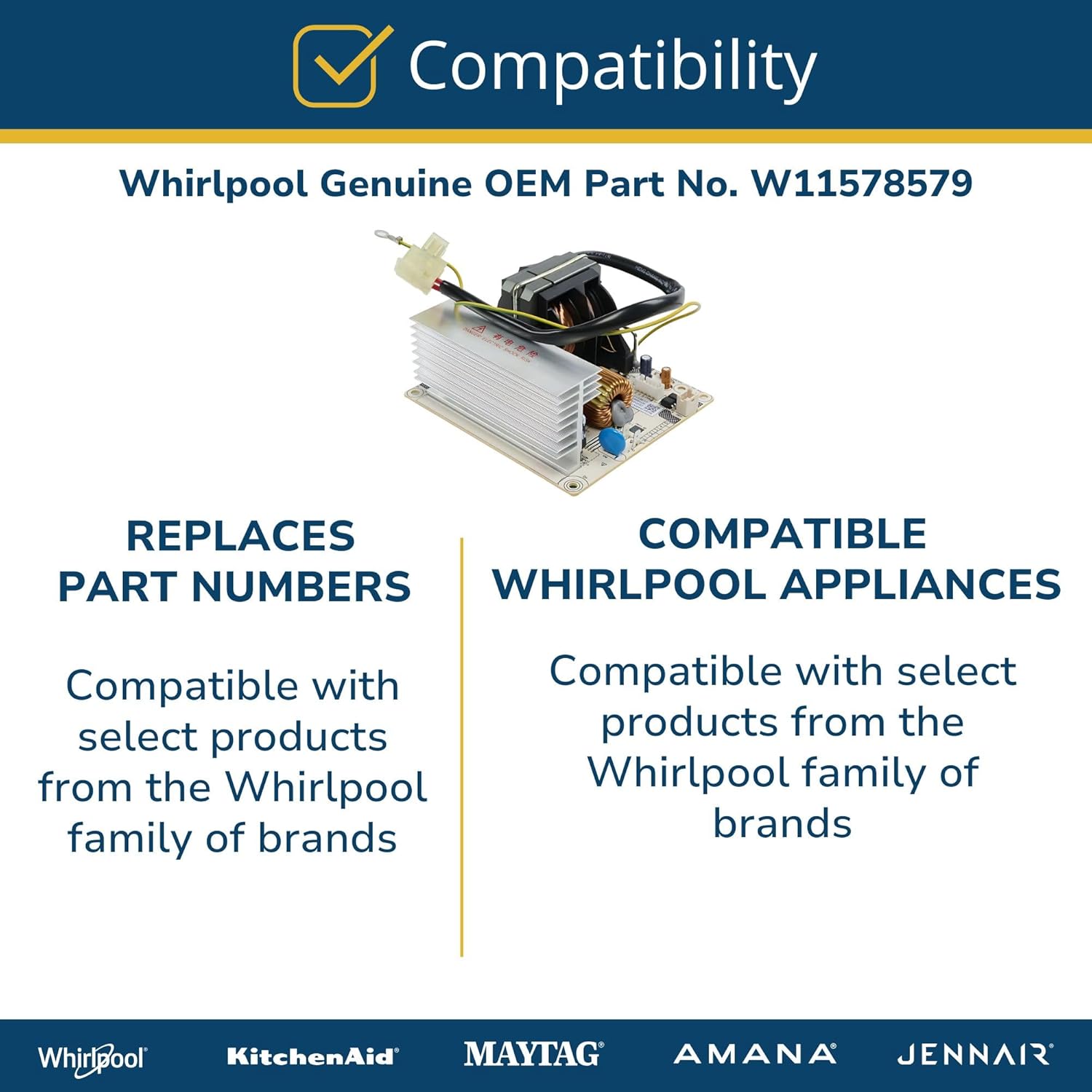 Whirlpool W11578579 OEM Microwave Inverter Board, Multicolor