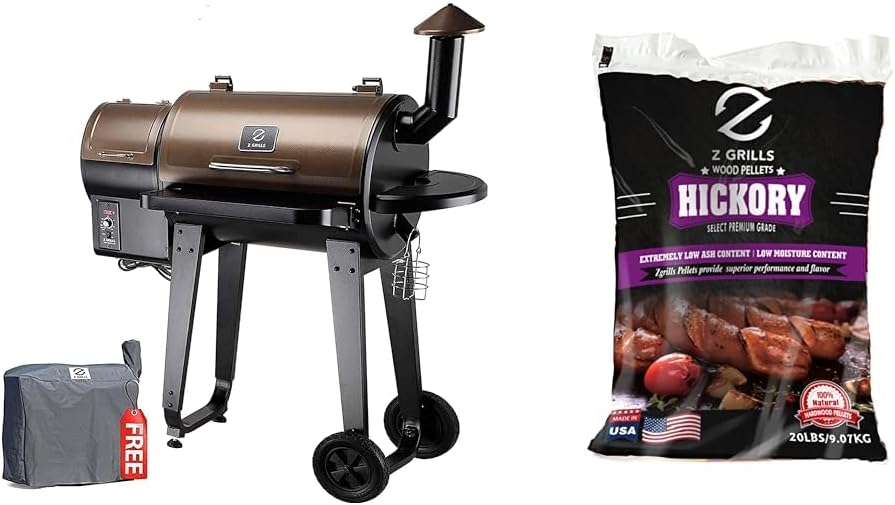 Z GRILLS 450 Sq in Pellet Grill & Smoker Bundle with 20lbs 100% All-Natural Hardwood Hickory BBQ Wood Pellets