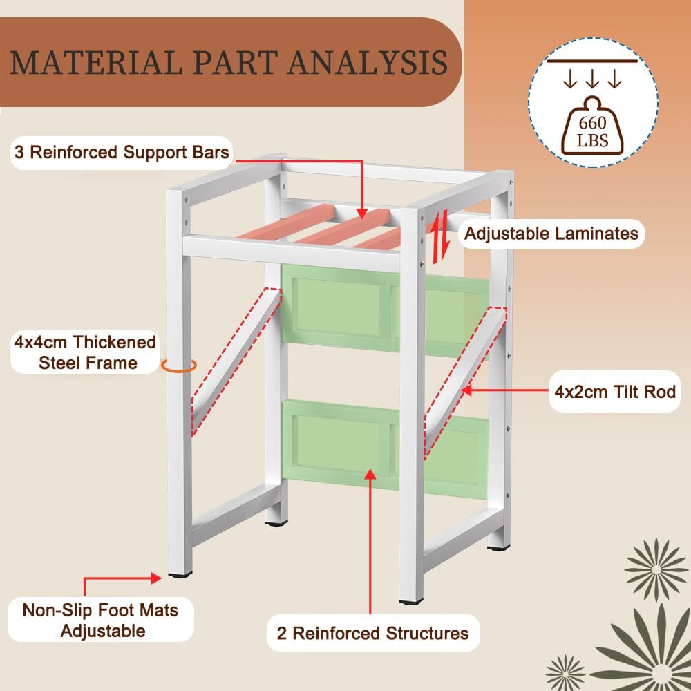 Over The Washer and Dryer Storage Shelf, Height Adjustable Machine Stacking Rack, Space Saver Metal Frames (Black)