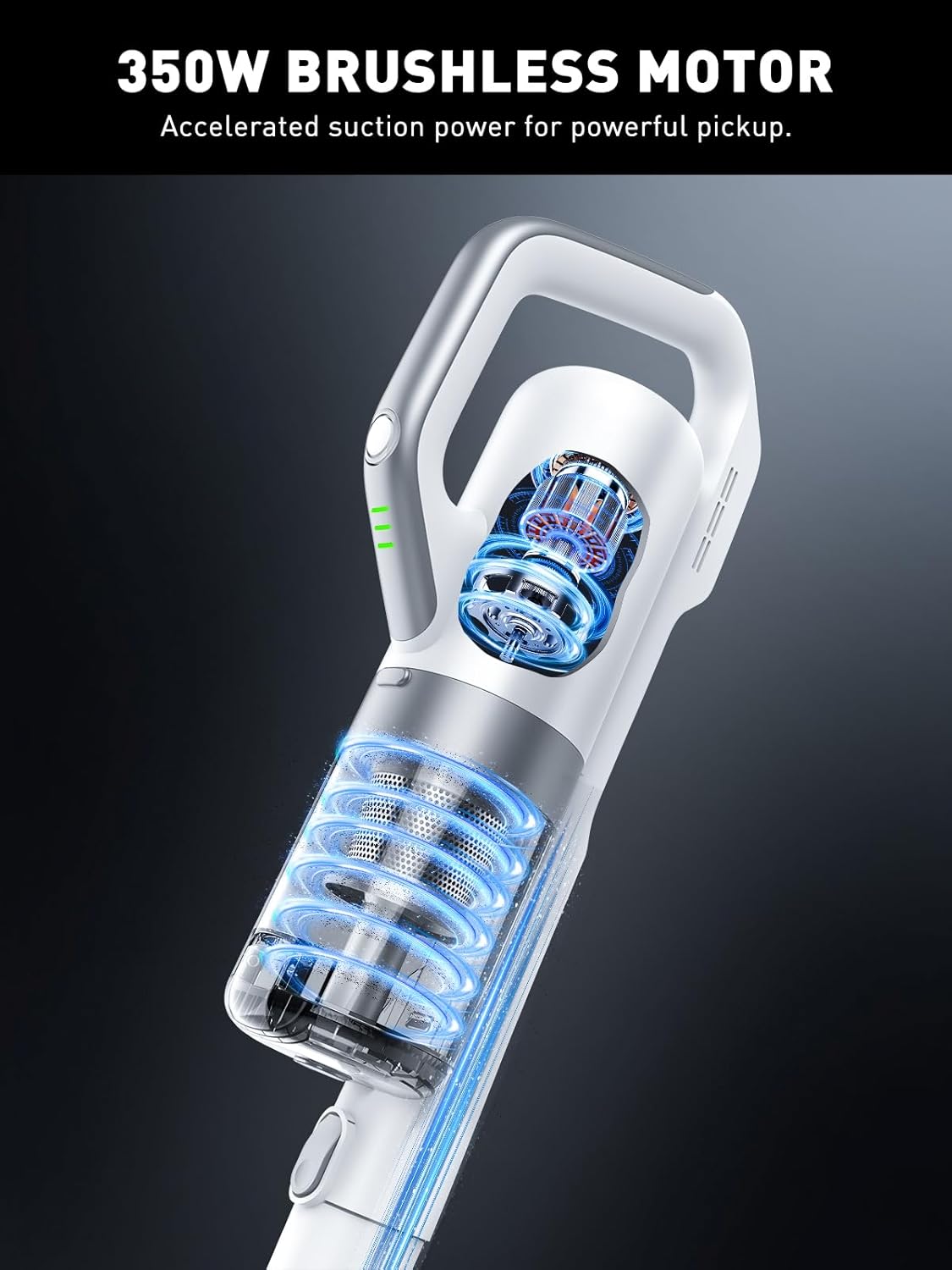 Cordless Vacuum Cleaner, 30Kpa Strong Suction Stick Vacuum Cleaner, 350W Powerful Brushless Motor, Ultra-Lightweight & Quiet Vacuum for Deep Cleaning Home Hard Floor Carpet Pet Hair, White