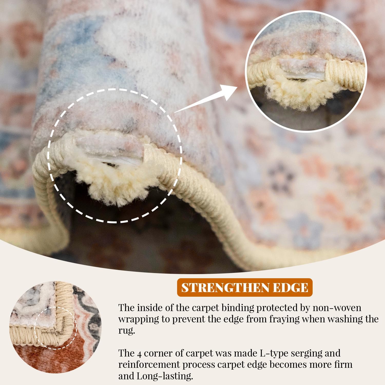 MUJOO Boho Rug 3'x5' Machine Washable Area Rugs Small Non Slip for Entryway Bedroom Bedside Kitchen Hallway Living Room Laundry Indoor Mat Soft Low-Pile Floral Orange Navy Blue