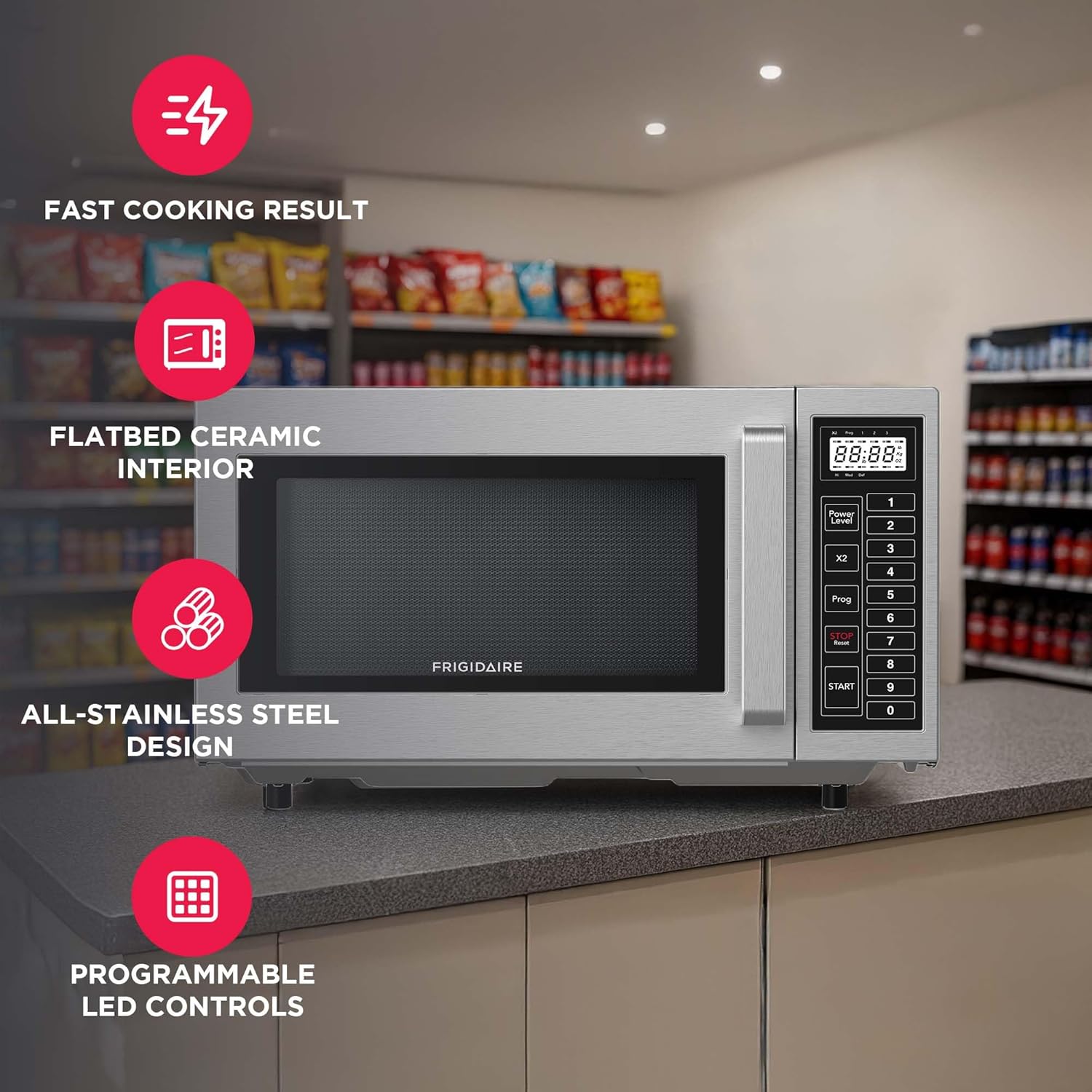 FRIGIDAIRE COMMERCIAL Kitchen Microwave Oven, 0.9 Cu Ft (1000 Watts), NSF certified