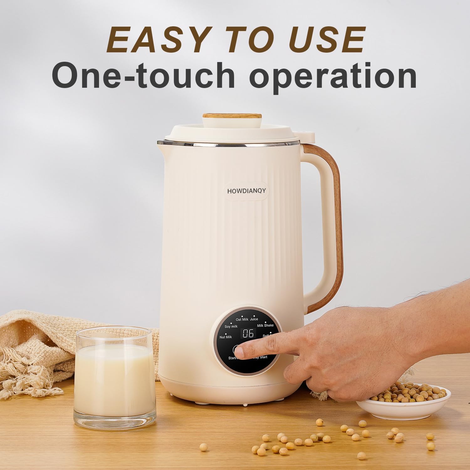 HDQ Nut Milk Maker Machine, 32oz Nut Milk Blender for Kitchen, Full-touch-panel Automatic Plant-Based Beverage Machine for Soy, Almond, Oat & Coconut Milk with Delay Start/Milk Shake Function