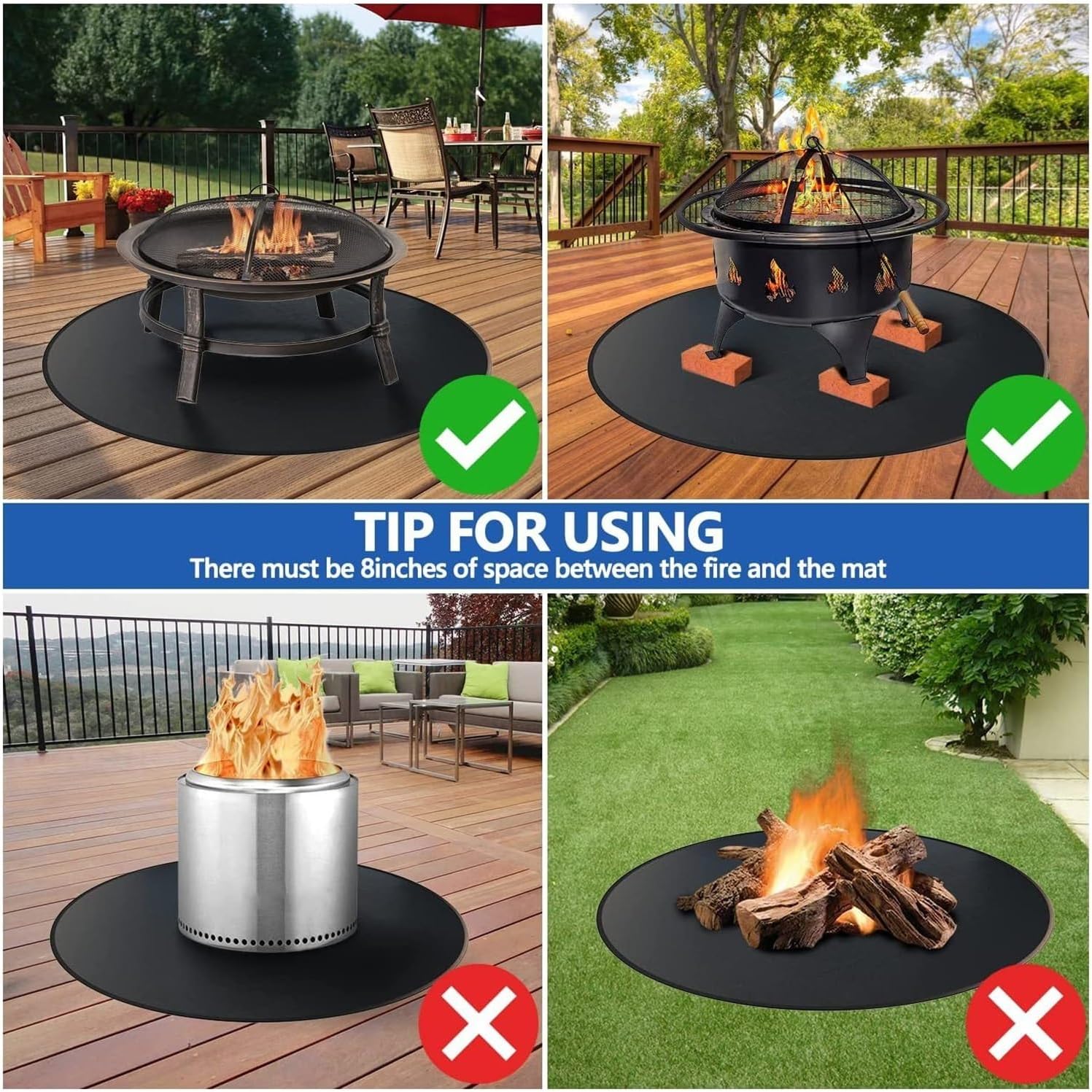 24 Inch Fire Pit Mat – Heat Resistant Deck Protector for Grill, Bonfire, Chiminea – Outdoor Patio or Lawn Saver from Burns or Fire Damage