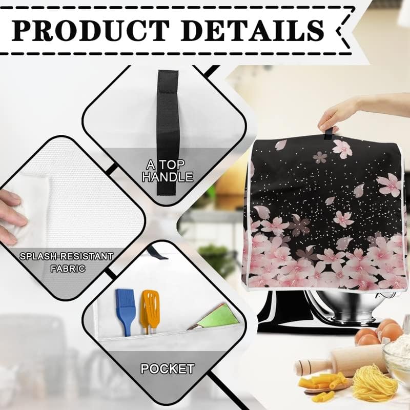 Sakura Flower Universal Blender Cover, Cherry Blossom Floral Appliance Cover Blender Fingerprint Protection with Pocket