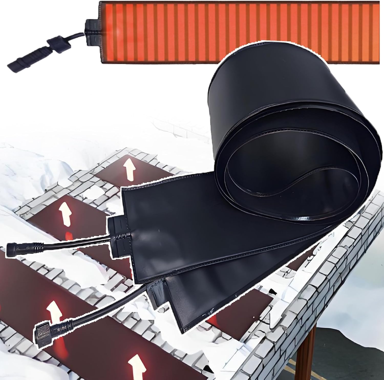 Protable Snow Melting Heat Mats - Outdoor Heat Tape, De-Icing Heating Pad, Graphene Quickly Melts Snow,for Roofs, Stairs, Driveways Melting Kit,Curlable 760cm/24.9ft