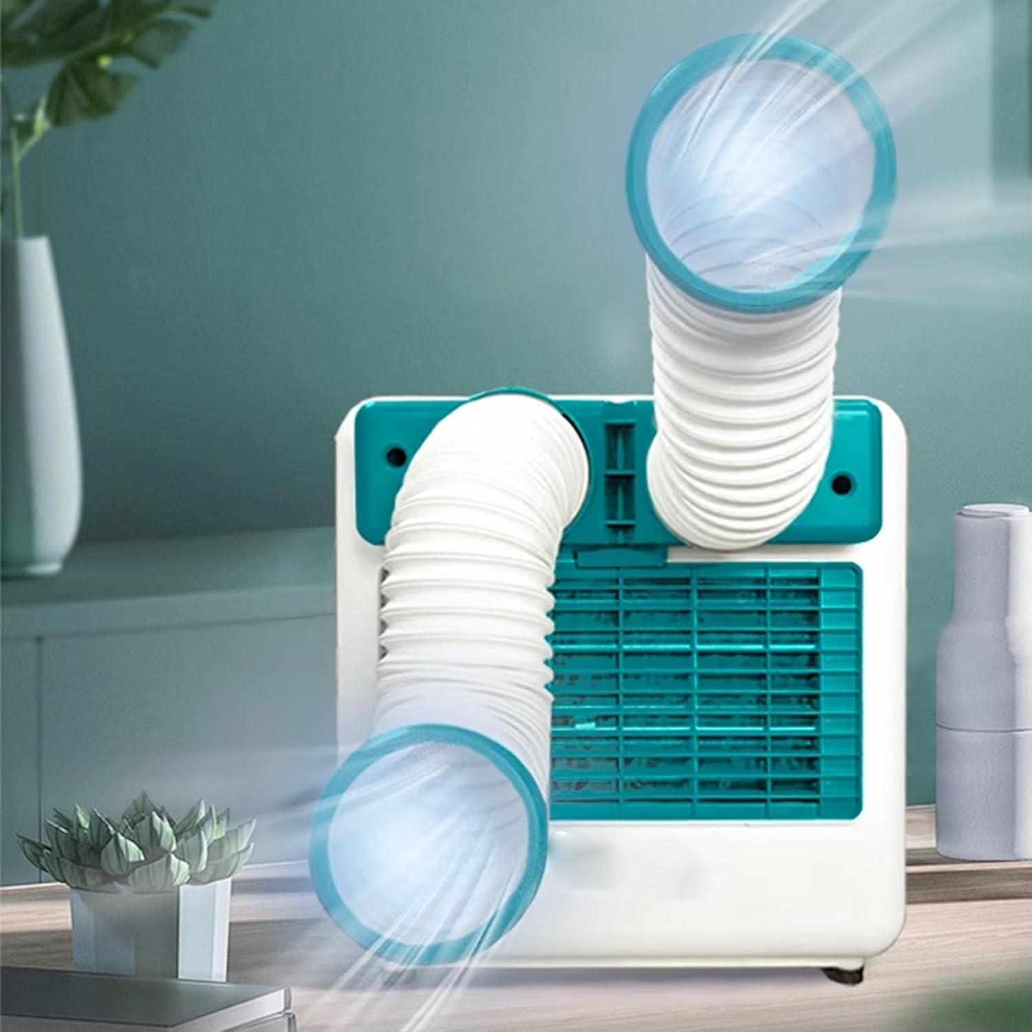 Dual Hose Air Conditioners 3800 BTU Small Portable Ac 2 Wind Speeds with Touch Panel and Remote Control 2 Side Handles for Bedroom, Room, Office, Small Spaces