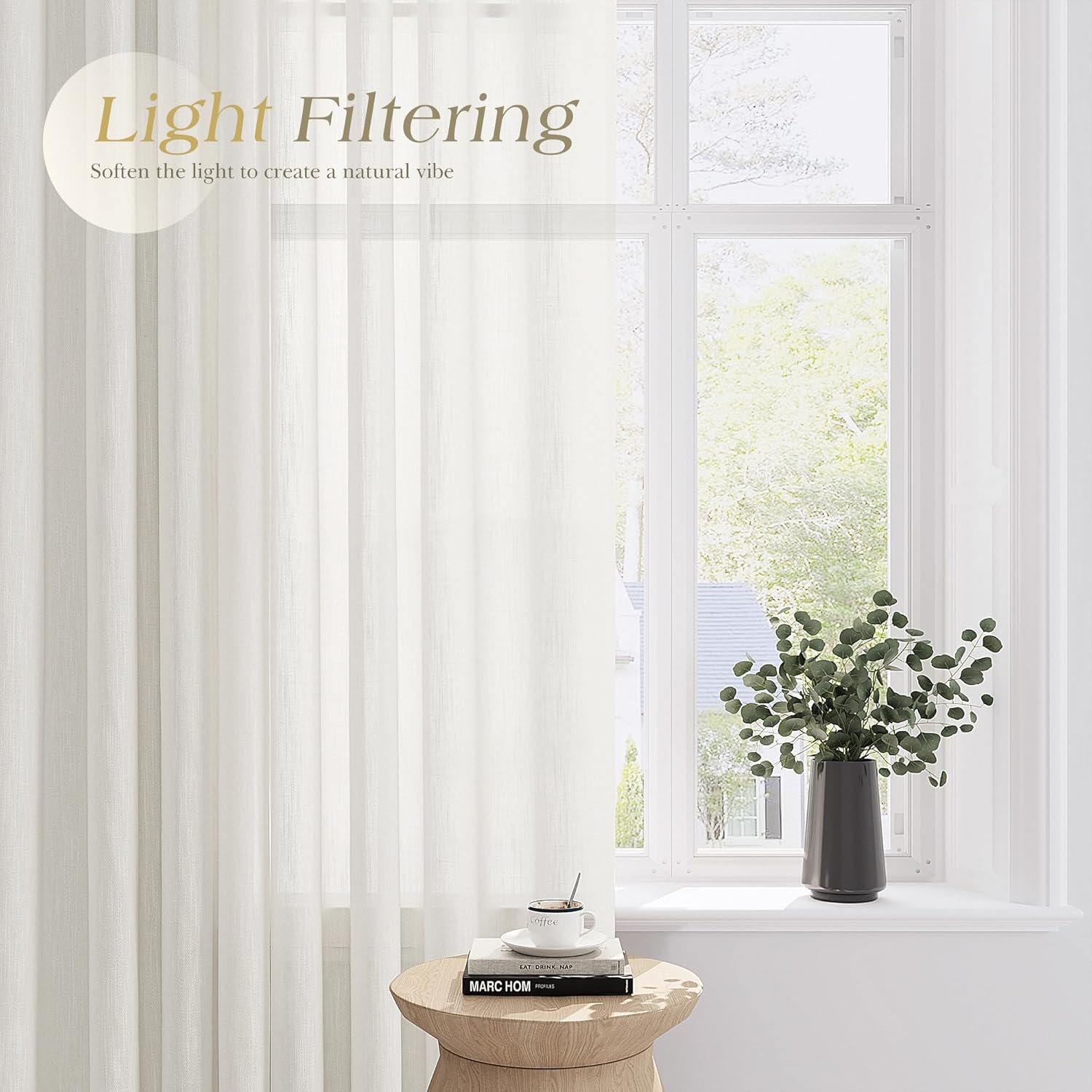 Ivory Linen Curtains 84 inches Long 2 Panel Set Grommet Elegant Semi Sheer Light Filtering Drapes Neutral Boho Off White Linen Blend Privacy Window Curtains for Living Room Bedroom 52X84