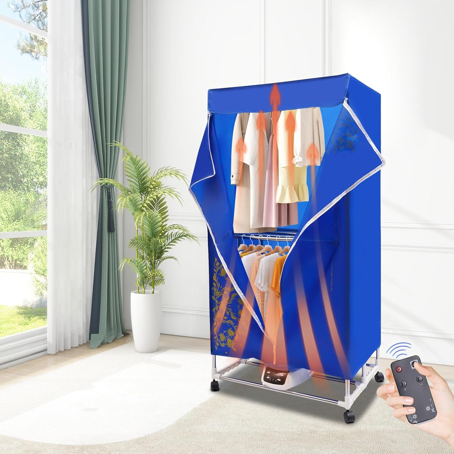 Portable Clothes Dryer, 110V Clothes Dryer Portable Travel Dryer Machine Folding Remote Control Dryer-PTC 5-layer Heating, Timing Function New Generation Electric Clothes Drying Equipment for Home