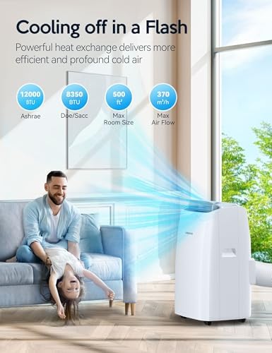 VAGKRI 12,000 BTU Portable Air Conditioner, 3-in-1 AC with Fan & Dehumidifier, Cools up to 450 Sq.Ft, Energy Efficient AC Unit with Remote Control, Sleep Modes, 24H Timer for Bedroom, Room, Office