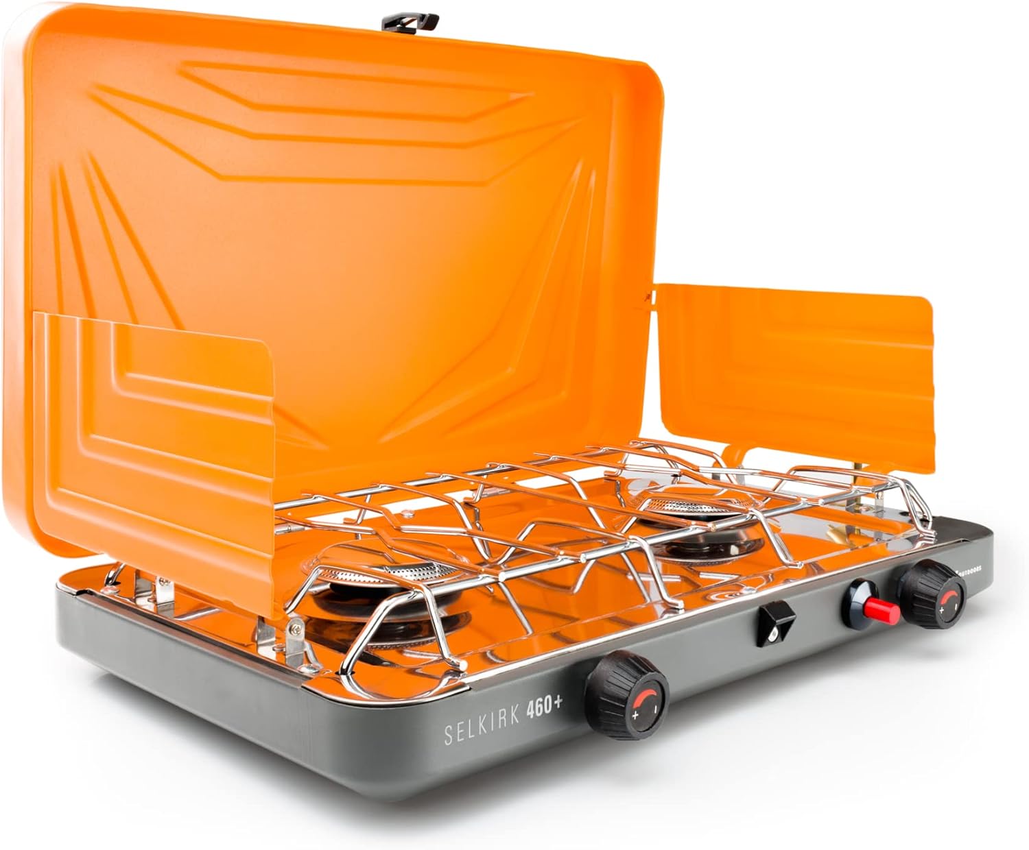 GSI Outdoors Selkirk 460+, Portable Outdoor Camping Stove, 2-Burner Propane Grill, 14,000 BTU High-Output Adjustable Burners, Integrated Igniter and Wind Guards