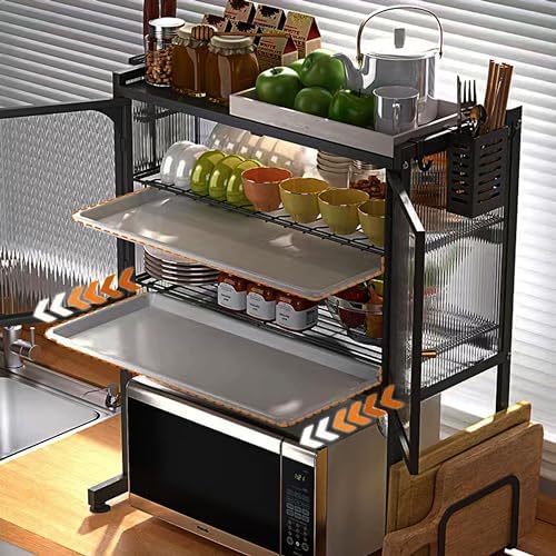 Kitchen Countertop Microwave Oven Rack, Microwave Stand，Microwave Shelf with Storage Cabinet,Suitable for Multifunctional Tableware Storage in Kitchens and Restaurants (Black)