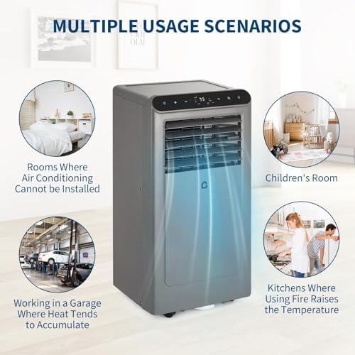 8000 BTU Portable Air Conditioners, 3 in-1 Portable AC Unit with Dehumidifier, Quiet Air Conditioner for Bedrooms and Offices up to 350 Sq.Ft, Remote Control & 24H Timer, Grey & Black