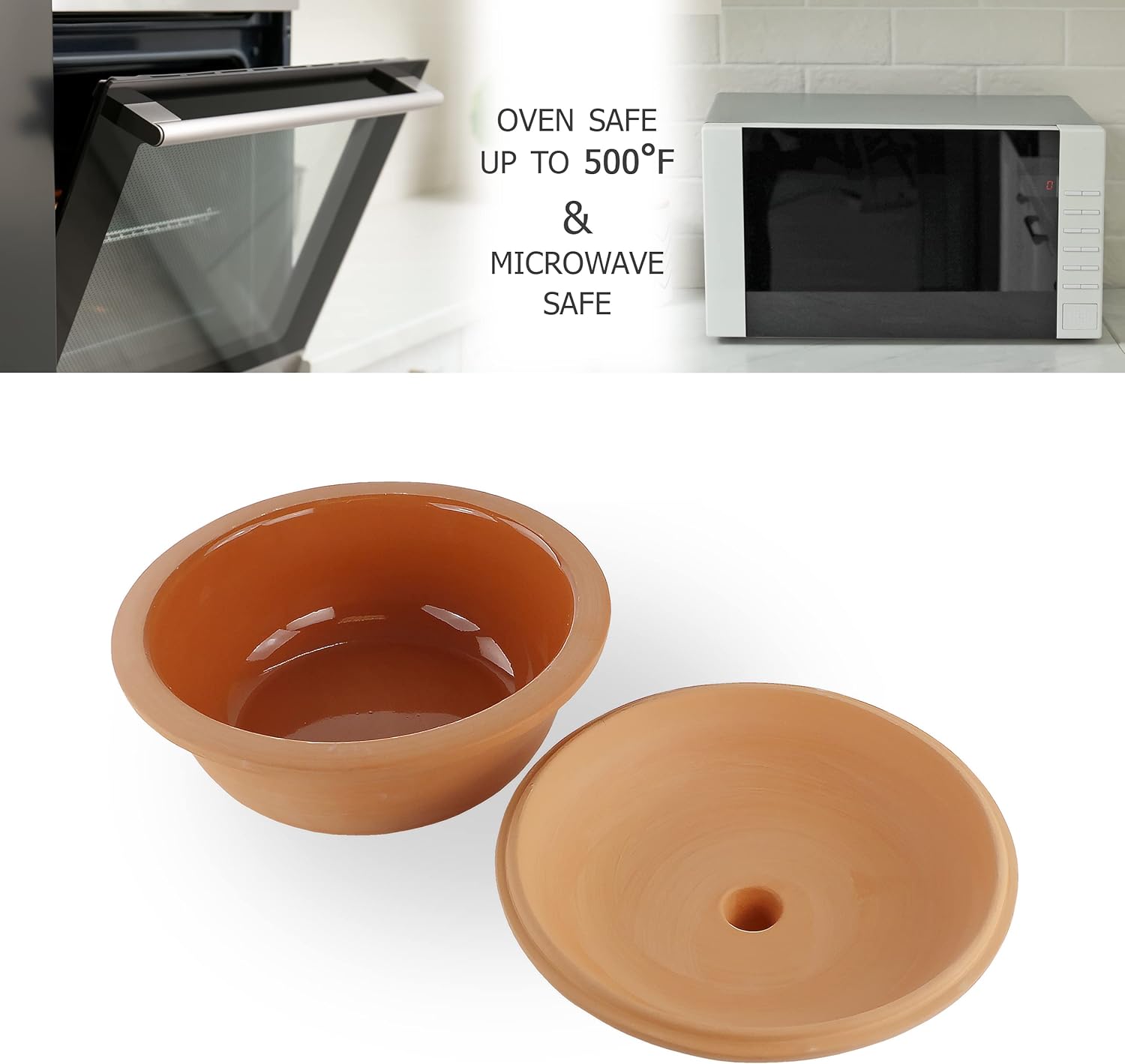 RestonLloyd Eurita 4 Quart Terracotta Clay Non Stick Dutch Oven – Natural, Lead Cadmium‑Free, Oven & Microwave Safe, Rustic Slow-Cooker Pot Roasting & Casseroles, Healthy cooking with recipe guide