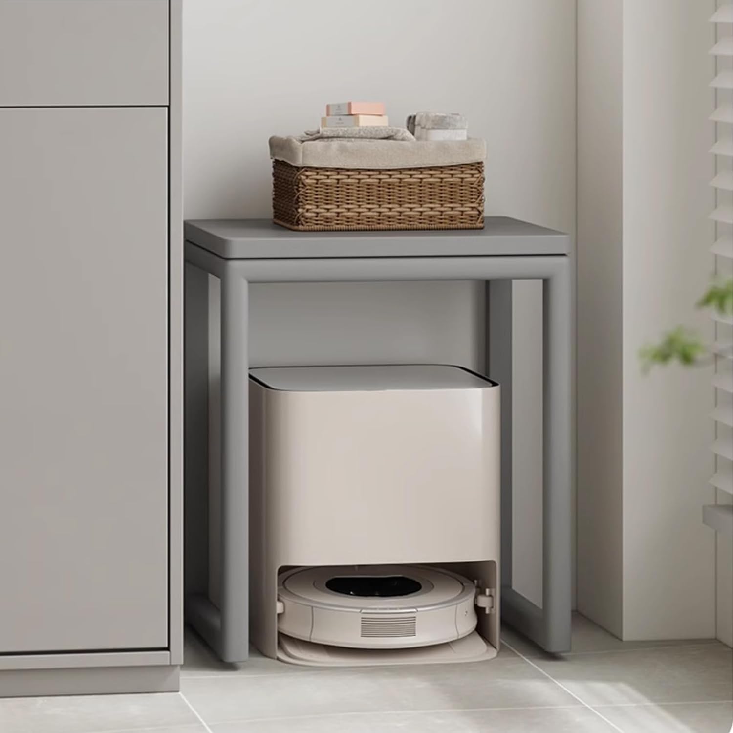 Small Side Tables Living Room Small Space, Small Storage Cabinet with Wheels Robot Vacuum Storage Side Table Multi-Functional Fish Tank Stand for Living Room(Natural)