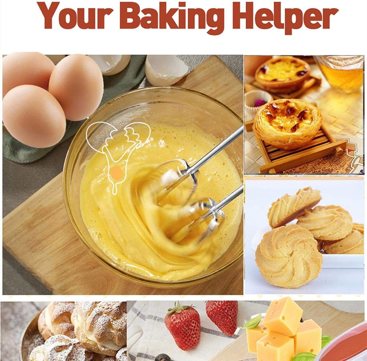 KouRy Electric Hand-held Whisk Mini Mixer Whisk Cream Baking Cake Mixer Blender Kneading Machine (Color : Orange)