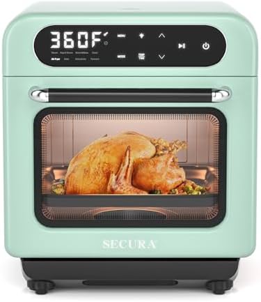 Secura Multifunction Air Fryer Steam Oven, 13 Quart Compact Oven with Convection Bake, Airfryer, Rapid Steam, Ferment, Dehydrator Combo, Nutritious & Delicious Food Steamer for Cooking (Mint Green)