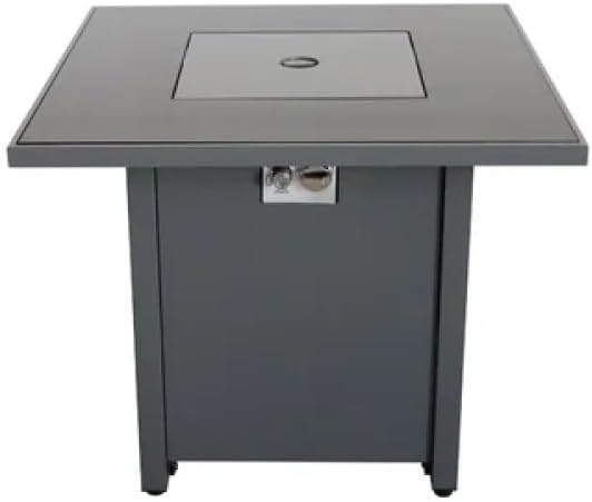 Modern Steel Outdoor Fire Pit Table with Smoked Glass Top and Lid | Propane Gas Firepit for Patio Garden Backyard