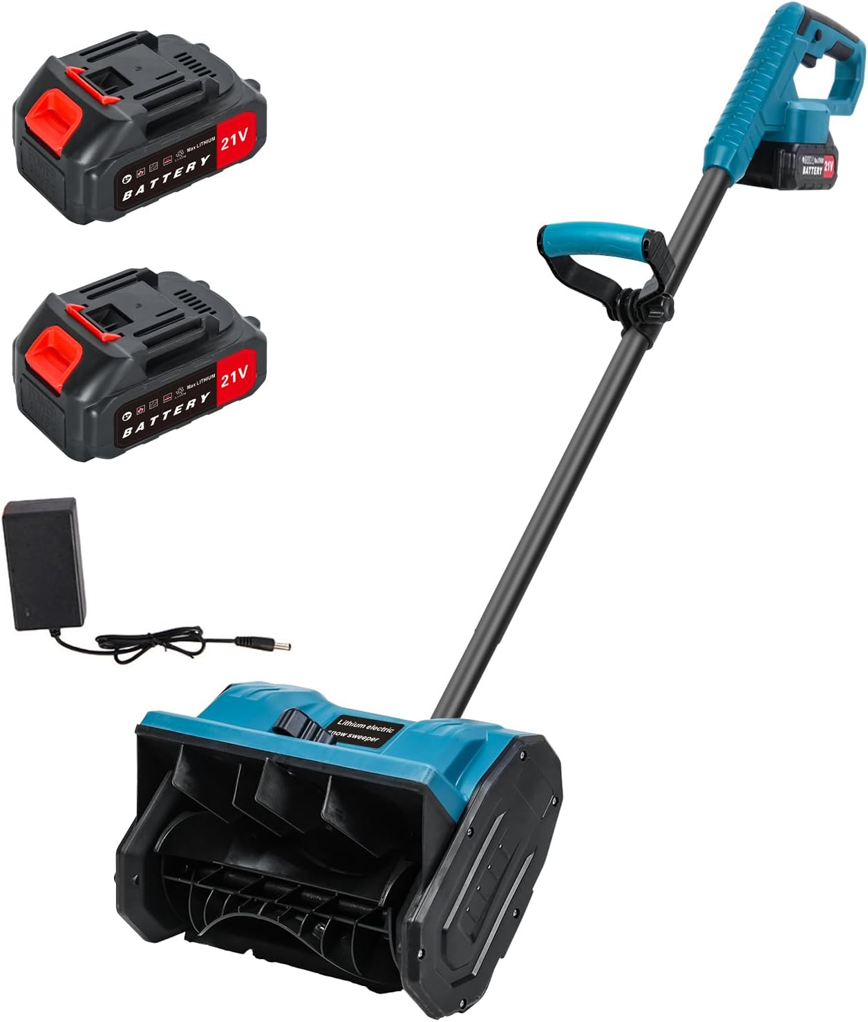 11 Inch Cordless Electric Snow Shovel, Battery Powered Cordless Snow Shovel with Adjustable Directional Plate for Patio Deck Driveway, 2 Batteries & Charger Included Blue