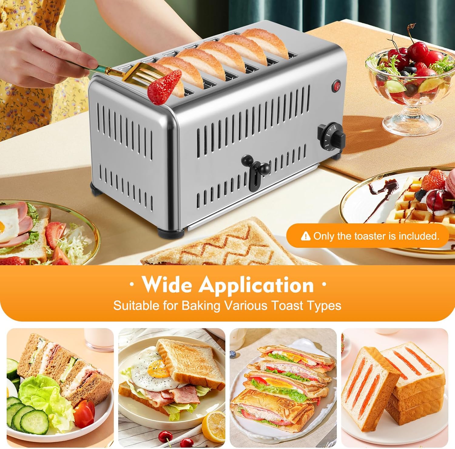 110V Electric 6 Slice Toaster Silver Stainless Steel Conveyor Smart Toaster Machine Cool Touch Toasters Commercial Bread Toaster Baking Machine for Home Bakery Restaurant Kitchen Small Appliances