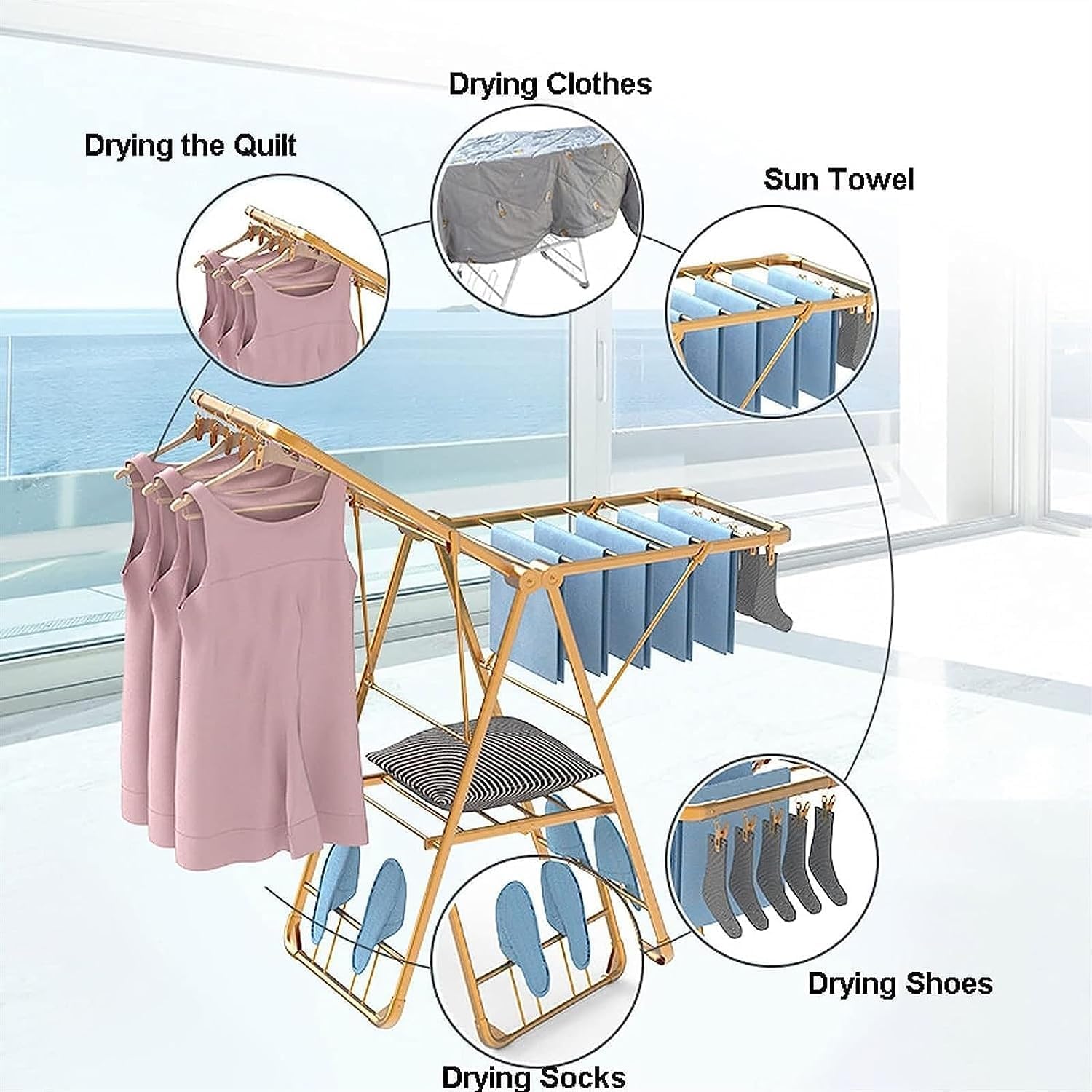 Hing Drying Rack Laundry Drying Rack Aluminum Alloy Folding Laundry Drying Rack Foldable for Bed Linen Hing Socks Scarves hes Dryer Rack