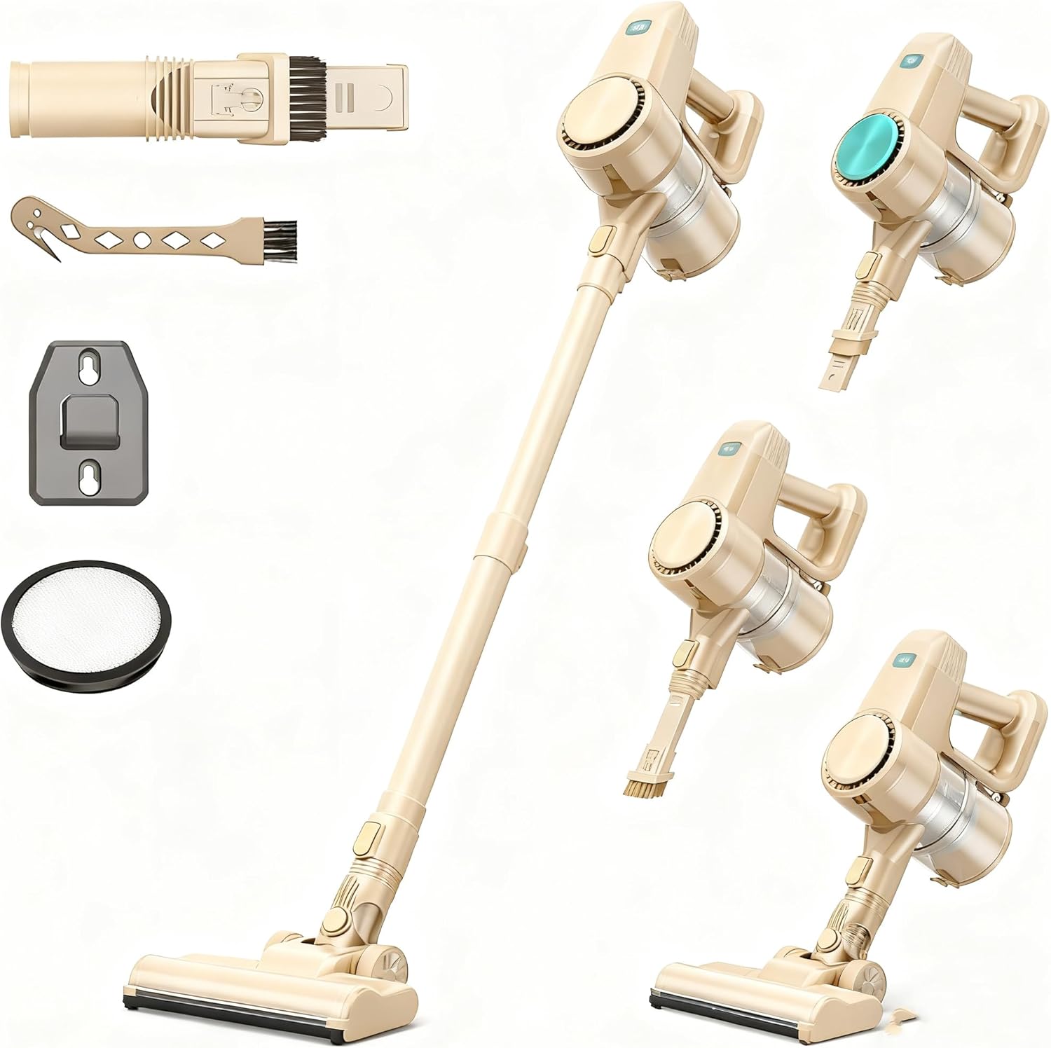 Cordless Vacuum Cleaner,35mins Lightweight Stick Vacuum with Powerful Suction for Home,Self-Standing,Vacuum Cleaners for Hardwood Floors,Carpets,Pet Hair-Beige