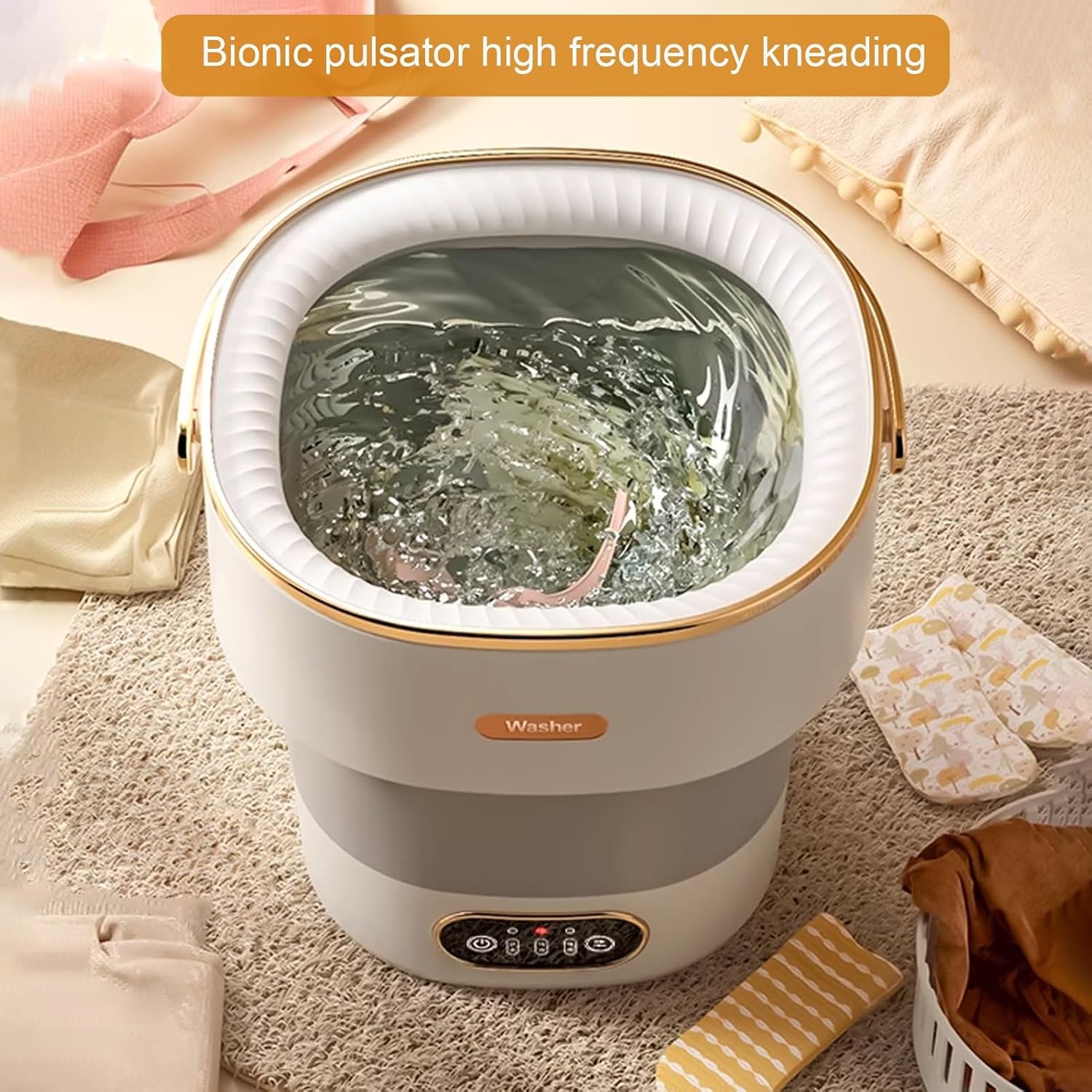 Mini Portable Washing Machine, Foldable Washer and Dryer, Upgraded Small Collapsible Washing Machine, Deep Cleaning Of Underwear,Baby Clothes,or Small Items, for Apartment,Camping,Travel(Pink)