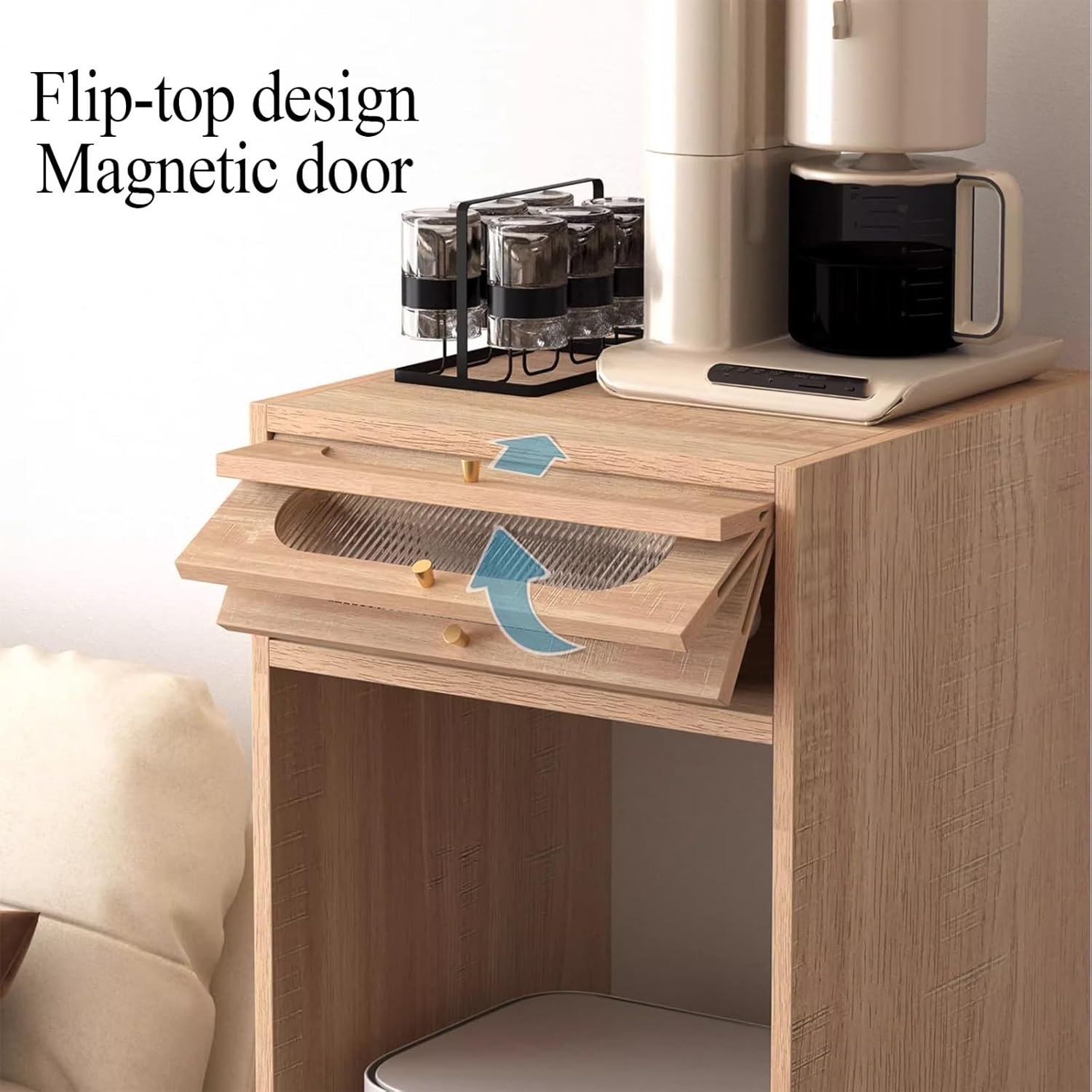 Self Emptying Robot Vacuum Cleaner Small Storage Cabinet with Doors, Robot Vacuum Kitchen Pantry Storage Cabinet, End Side Table for Living Room Home Office(Natural)