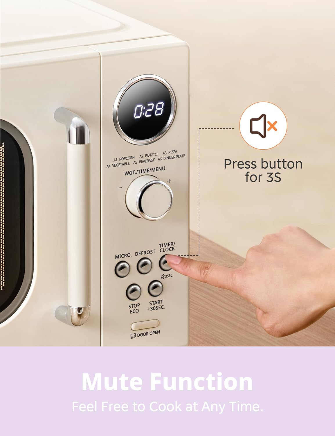 COMFEE' Retro Microwave Oven, Small Microwave with 6 Auto Menus, 0.9 cu.ft Countertop Compact Microwave with Multi-stage Cooking, Mute Function, LED digital, Apricot/900W, CMO-MMP02AA(AT)