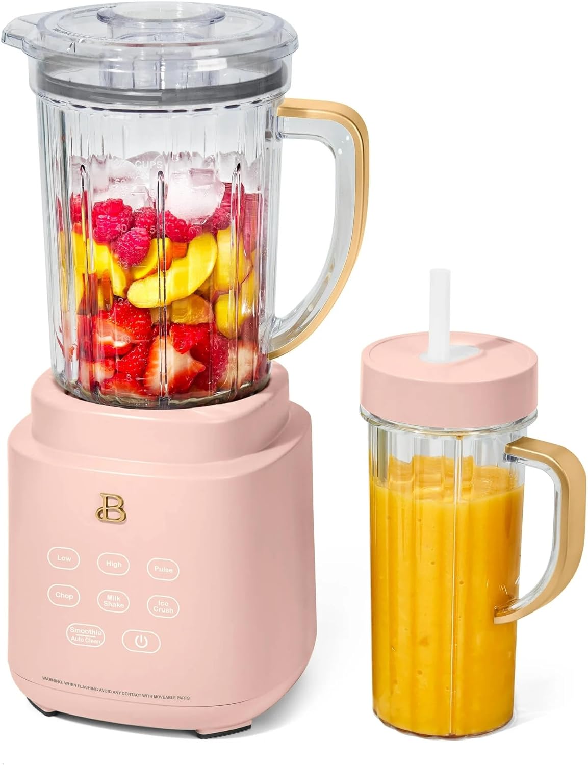 Beautiful PowerExact Blender System with 700W Motor, 50oz Tritan Jar, 20oz Single-Serve Cup, No Drippy Sippy™ Lid, 3 Speeds & 4 Pre-sets by Drew Barrymore (Rose)