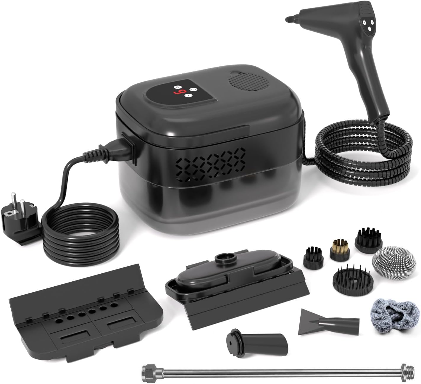 2500W Portable Handheld Steam Cleaner: 6-Level Adjustable - 10s Fast Heating High Temp Vapor Gun - Multi Purpose Steamers - 10 Pcs Accessories For Home Car Dirt Grease Grout Tile Couch (Black +)