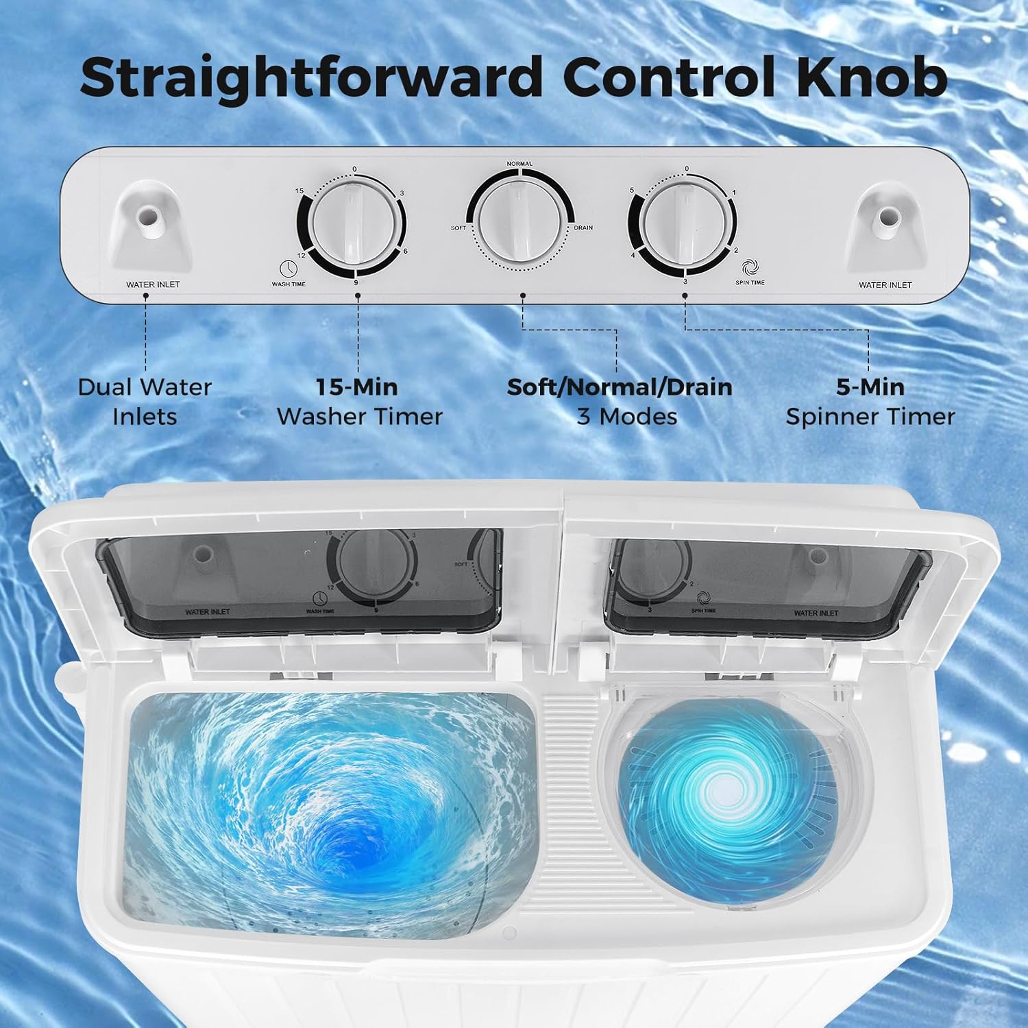 COSTWAY Portable Washing Machine, Twin Tub 20 Lbs Capacity, Compact Laundry Washer(12 Lbs) and Spinner(8 Lbs), Durable Design, Timer Control, Perfect for RV, Apartments and Dorms, Grey+White