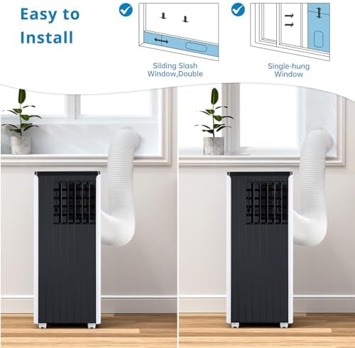 3-in-1 Portable Air Conditioner - 8000 BTUs Cooling, Dehumidifying & Fan Modes, Remote Control, 24-Hour Timer, Easy Install Kit for 350 Sq.Ft Home & Office(Black top cover)