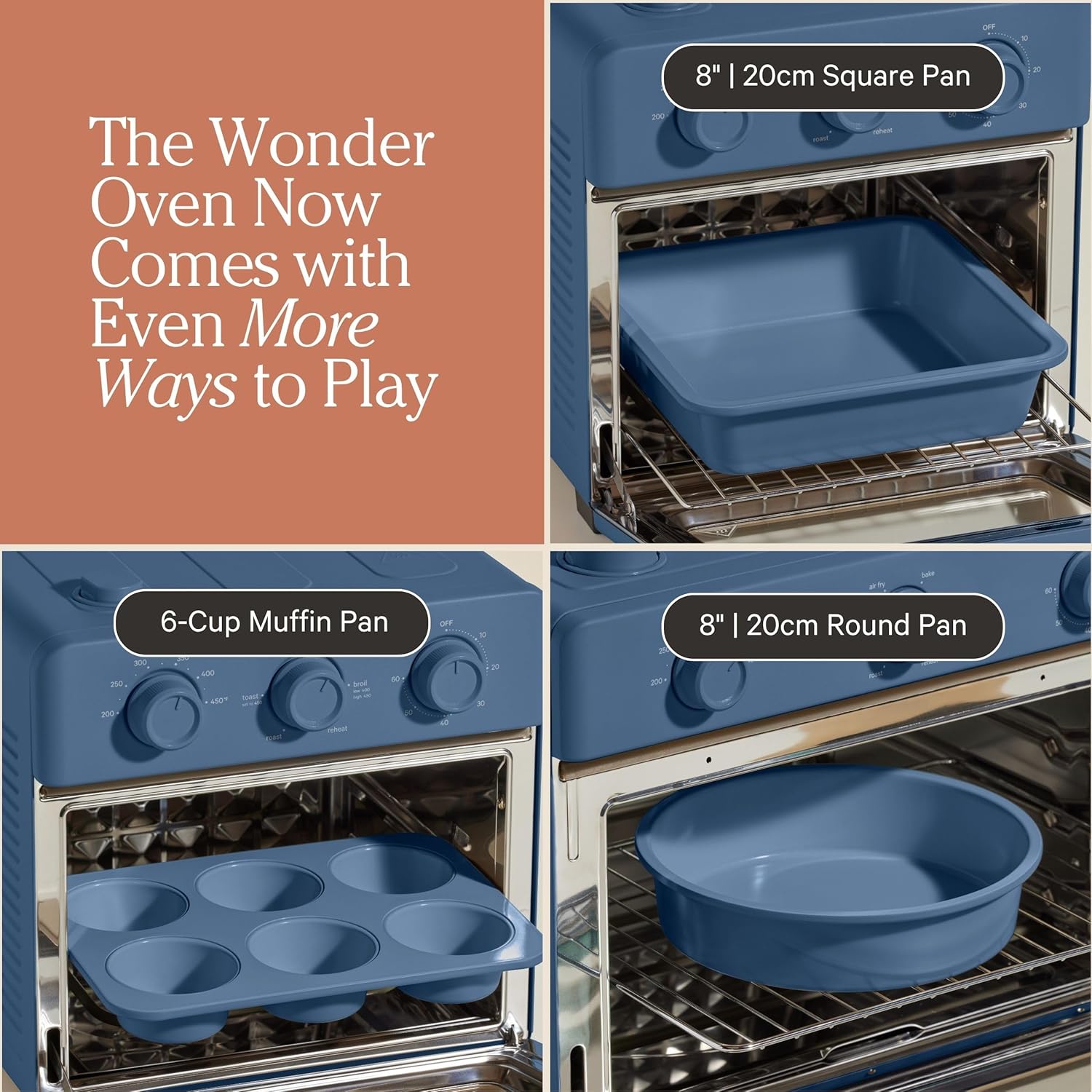 Our Place Wonder Oven + Baker’s Kit | 6-in-1 Air Fryer & Toaster Oven with Steam Infusion | 3-Piece Nonstick Ceramic Bakeware Set (Round, Square & Muffin Pan) | Non-Toxic PFAS-Free Baking | Blue Salt
