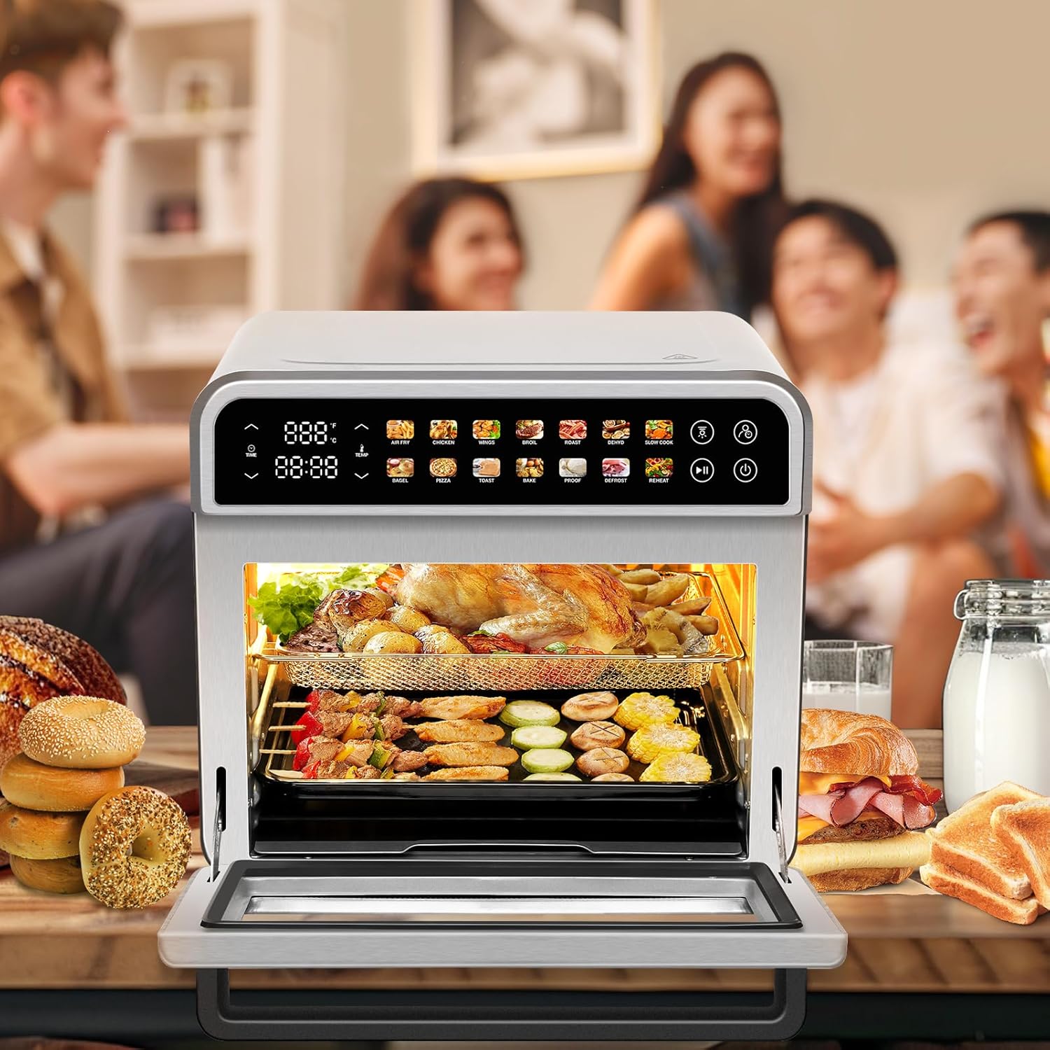 SEEDEEM 32QT Air Fryer Combo, 14-in-1 Extra Large Convection Oven with LED Touchscreen, Stainless Steel Countertop Oven for Family Cooking