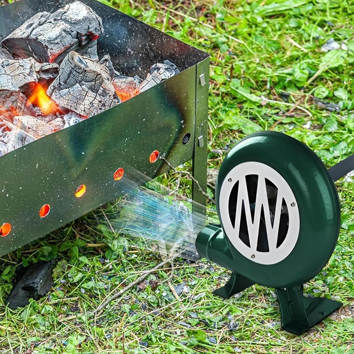 Manual Iron Gear BBQ Blower Popcorn Fan Manual Fan BBQ Blower With Metal Fan Blade For Camping Outdoor Cooking Grill Accessories Easy To Carry(Size:350W,Color:One Color)