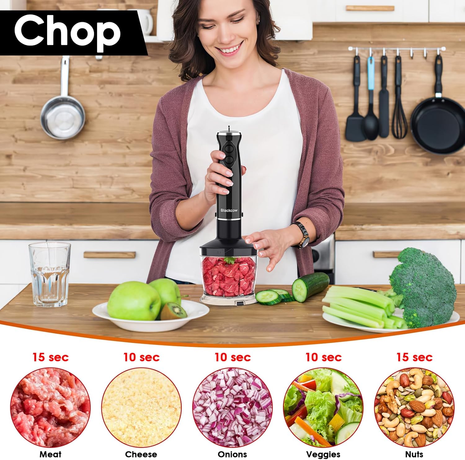 Immersion Blender Set for Kitchen,500W Extra Quiet Emulsion Blender Handheld,12 Speed Electric Hand Mixer with BPA Free Attachments:Chopper Bowl,Whisk,Milk Frother,Measuring Cup