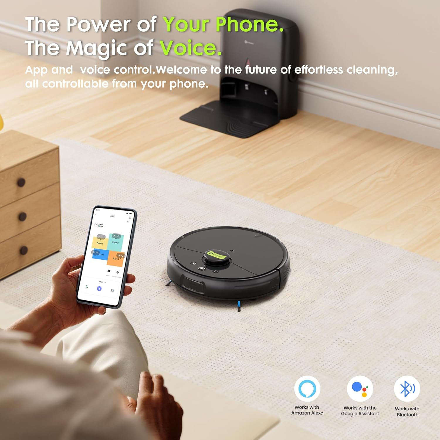 Robot Vacuum and Mop, Pet Hair Tangle-Free Cutter Technology, Max 10,000Pa Suction, Laser Navigation, Pet Laser, 75-Days Capacity, Carpet Lift Detection, APP ＆ Voice Control, Robotic Vacuums Cleaner