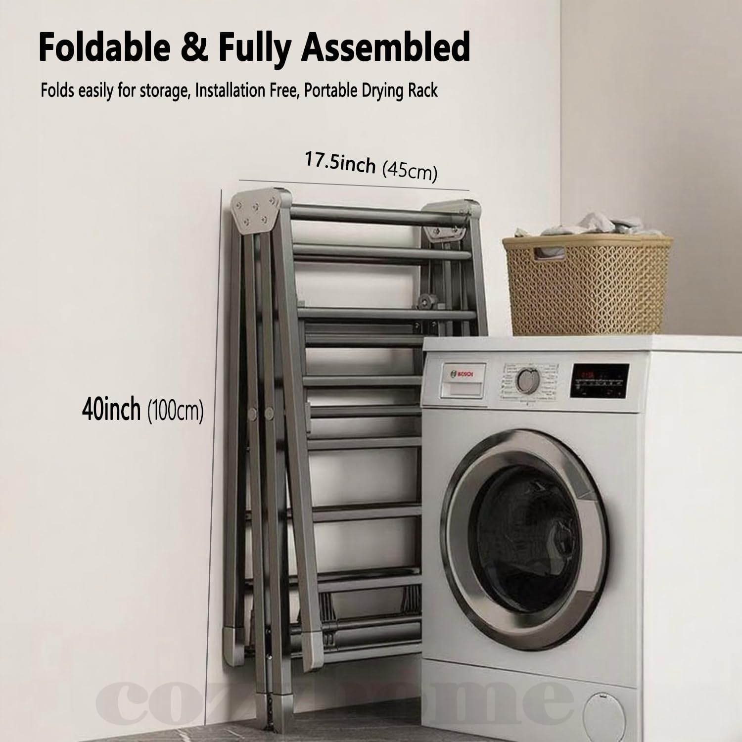 Clothes Drying Rack Foldable – Large Clothes Airer Drying Rack, Heavy Duty Metal Laundry Dryer Stand with Wheels, Extra-Thick Free-Standing Design Indoor & Outdoor Use, 71inchx17.7inch